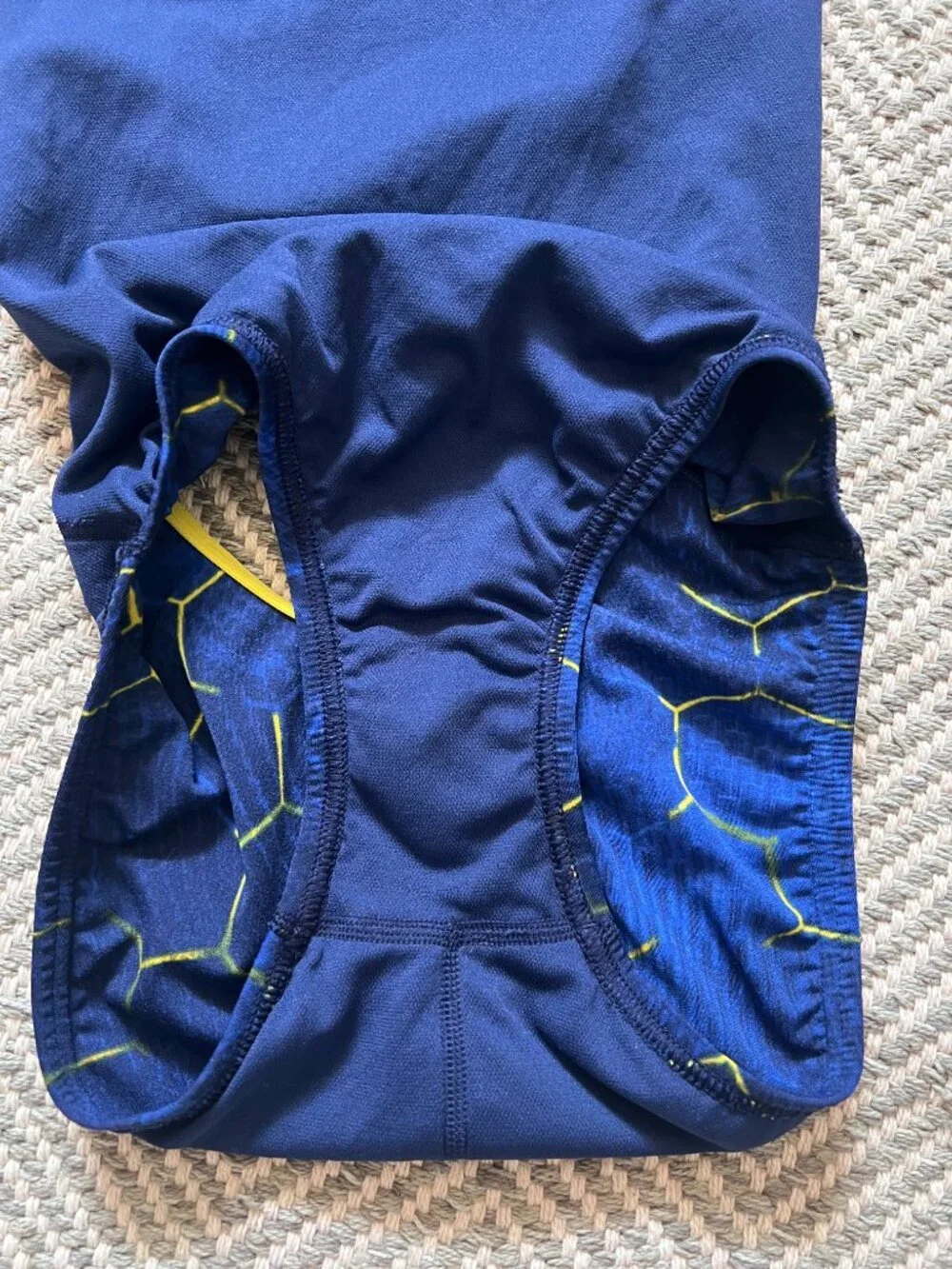 Speedo Endurance+ Kids One Piece Swimsuit Size 28 Blue Yellow Hexagon Print‎